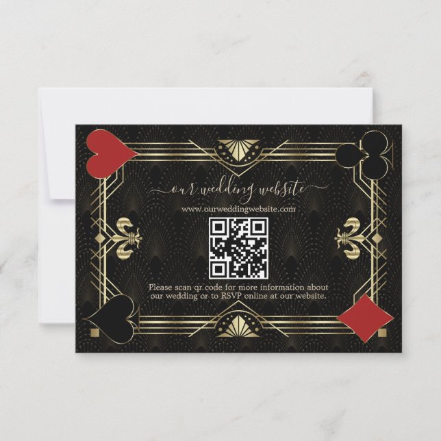 Glam QR-kod Black Guld Art Deco Bröllop OSA Kort (Framsida)