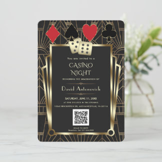 Glam QR-kod Las Vegas Casino Night Studenten Inbjudningar