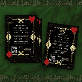 Glam QR-kod Raring 20:e Guld Art Deco Bröllop Inbjudningar