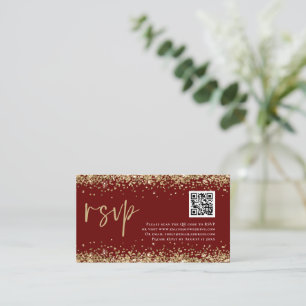 Glam QR-koden Guld Glitter Bröllop Burgundy OSA Tilläggskort