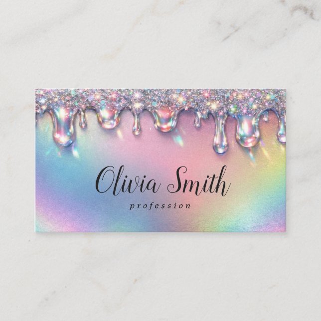 Glam Rainbow Glitter Drip Script Design blir Visitkort (Framsida)