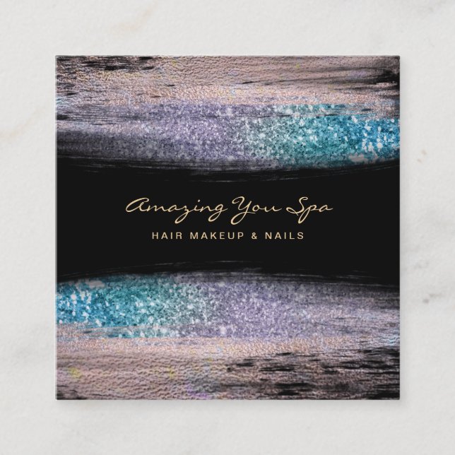 *~* Glam Rainbow Glitter Exception i Luxe Guld Fyrkantigt Visitkort (Framsida)