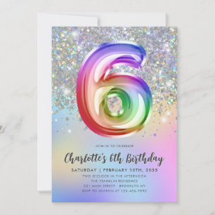 Glam Rainbow Glitter Foil Balloon 5:e födelsedagen Inbjudningar