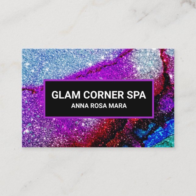 *~* Glam Rainbow QR Glitter Glitz Luxe Beauty Visitkort (Framsida)