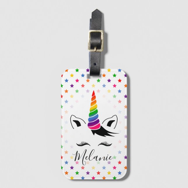 Glam Rainbow Unicorn Bagagebricka (Framsida vertikal)