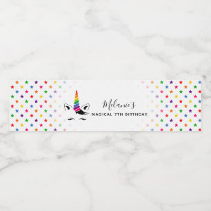 Glam Rainbow Unicorn Födelsedagsfest Vattenflaskor Etikett