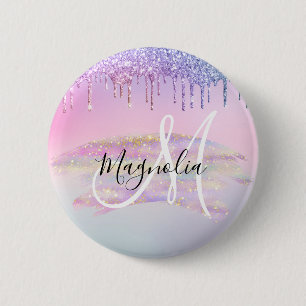 Glam Rainbow Unicorn Ombre Glitter Rosa Monogram Knapp