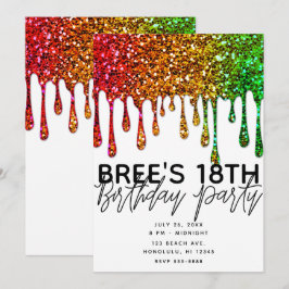 Glam Rasta Regnbåge Glitter Droppar Födelsedagsfes Inbjudningar