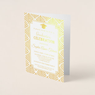 Glam Real Gold Foil Art Deco Studentfest Folierat Kort