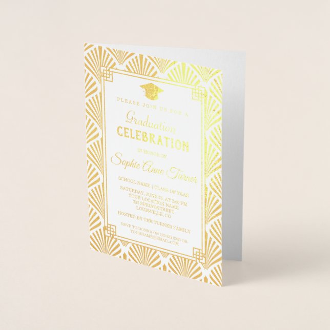 Glam Real Gold Foil Art Deco Studentfest Folierat Kort (Framsida)