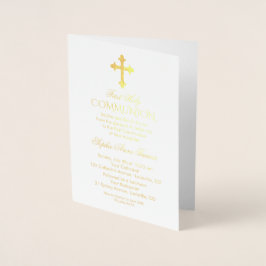 Glam Real Gold Foil Girl First Heliga Communion Folierat Kort