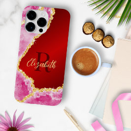 Glam Red and Rosa Monogrammed Girly