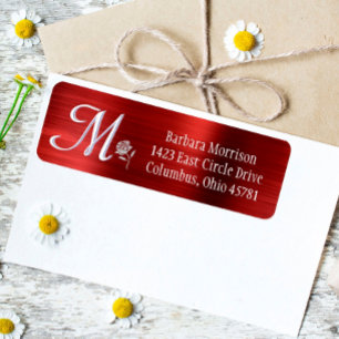 Glam Red Brushed Metall Anpassningsbar Monogram Re Returadress Etikett
