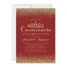 Glam Red Burgundy Quinceañera Guld Tiara Glitter