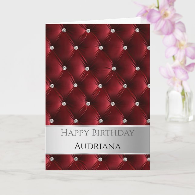 Glam Red Faux Velvet Silver Birthday Kort (Orkide)