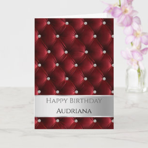Glam Red Faux Velvet Silver Birthday Kort