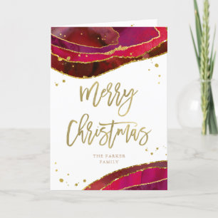 Glam Red Geode med Guld GOD JUL Helgkort