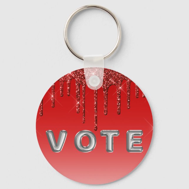 Glam Red Glitter Drip  Nyckelring (Framsida)