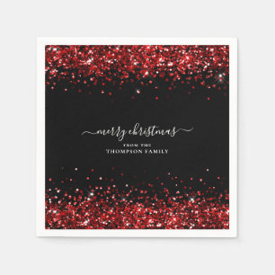 Glam Red Glitter Namn God jul Black Pappersservett