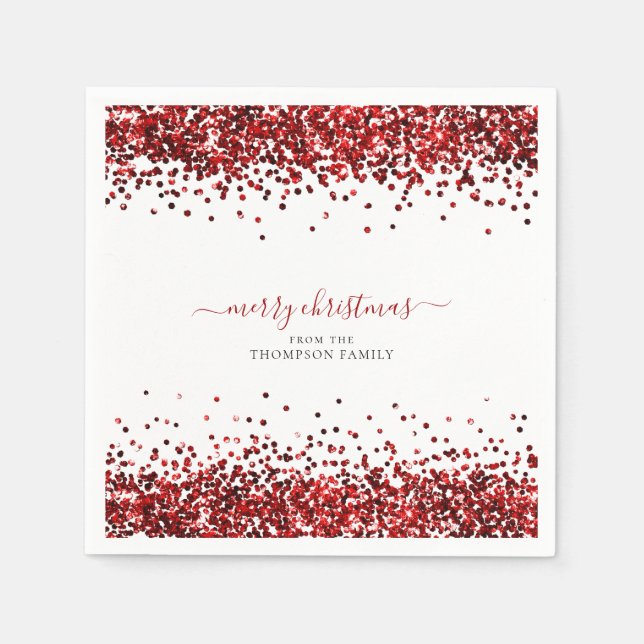Glam Red Glitter Namn God jul White Pappersservett (Framsidan)