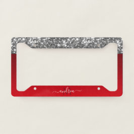 Glam Red Gradient Monogram och Namn i silver Glitt