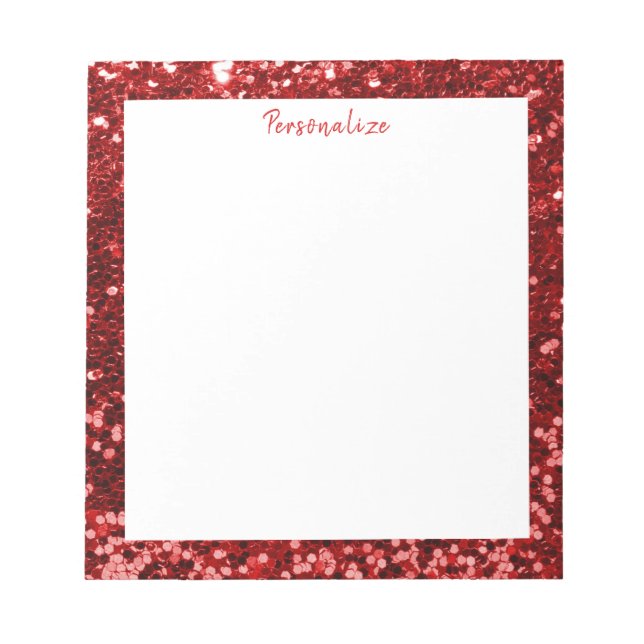 Glam Red Sequin Glitter Gnistra Gräns personalize Anteckningsblock (Framsida)