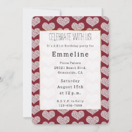 Glam Red White Hearts Inbjudningar