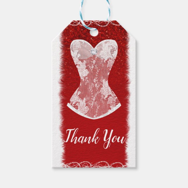Glam Red & White Helgdag Lingerie Shower Party Presentetikett (Framsidan)