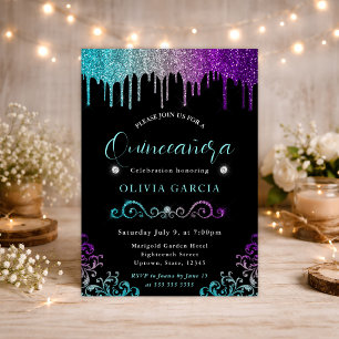 Glam Regnbåge Gradient Glitter Quinceanera Inbjudningar