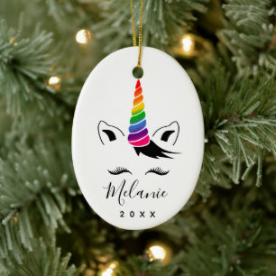 Glam regnbågeUnicorn Julgransprydnad Keramik