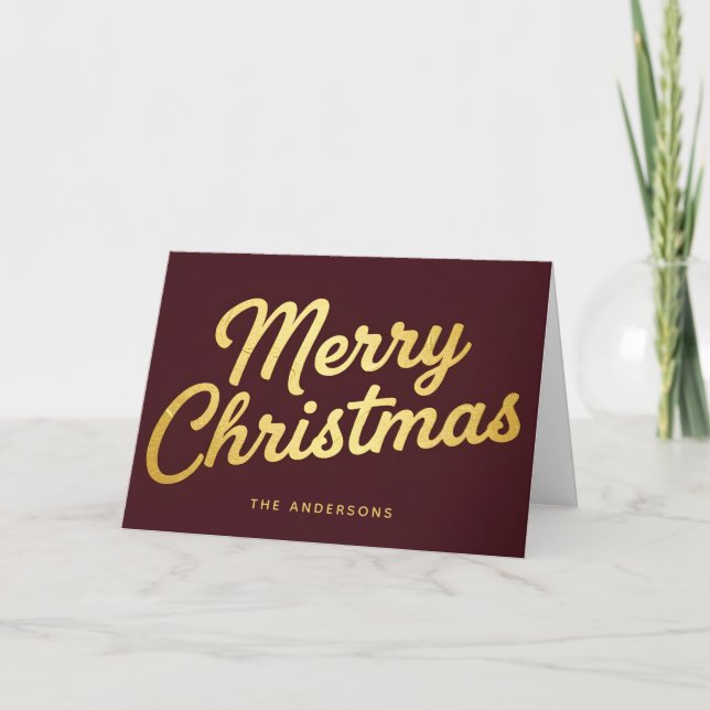 Glam Retro Foil Script Merry Christmas Helgkort (Framsida)