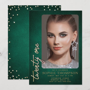 Glam Rhinestones Emerald Grönt 21:a födelsedagsfot Inbjudningar