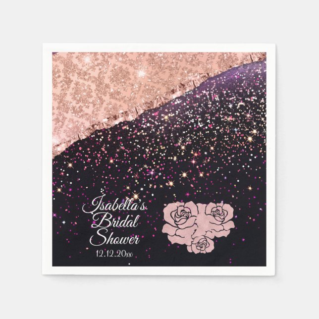 Glam Ro Black Glitter  Rosor Pappersservett (Framsidan)