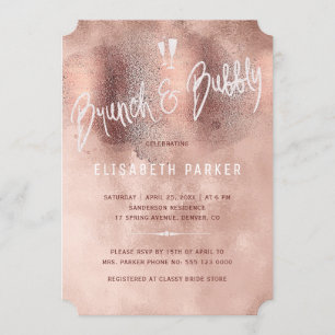 Glam ro glitter typography brunch & bubblande guld inbjudningar