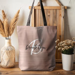 Glam Ro Guld Brushed Metall Black White Monogram Tygkasse<br><div class="desc">Den här elegantens personlig till väskan har ett monogram och första namn i det moderna svartvita skript på en glam ro guld borstad metall.</div>