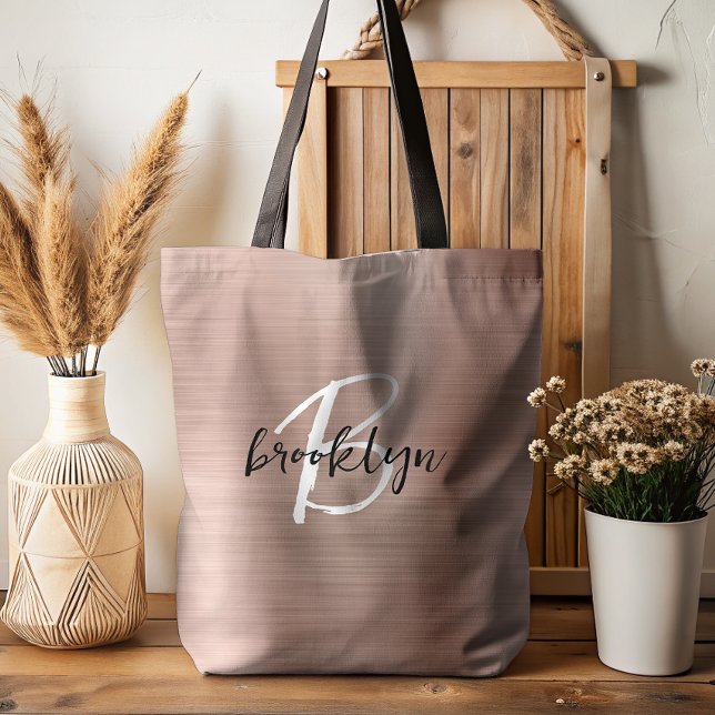 Glam Ro Guld Brushed Metall Black White Monogram Tygkasse (Skapare uppladdad)