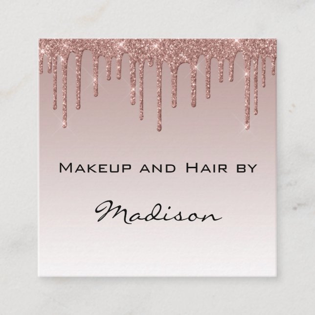 Glam Ro Guld Faux Glitter Drips Makeup Artist Fyrkantigt Visitkort (Framsida)