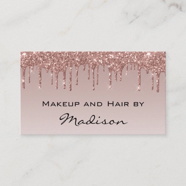 Glam Ro Guld Faux Glitter Drips Makeup Artist Visitkort (Framsida)