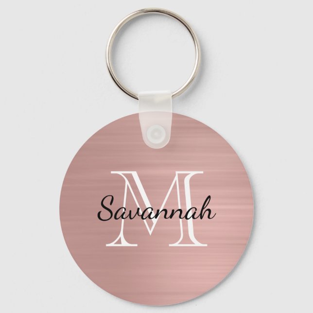 Glam Ro Guld Faux Metall Monogram Nyckelring (Framsida)