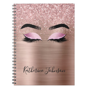 Glam Ro Guld Glitter Beauty Lash Monogram Anteckningsbok