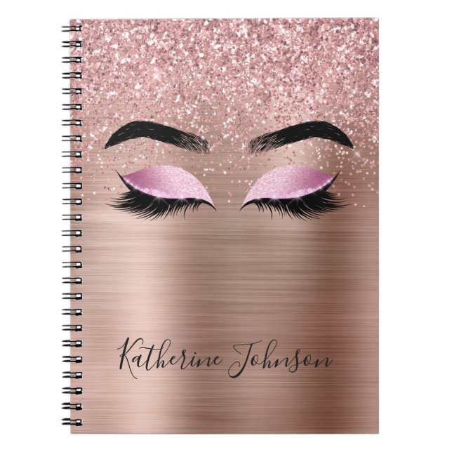 Glam Ro Guld Glitter Beauty Lash Monogram Anteckningsbok (Framsidan)
