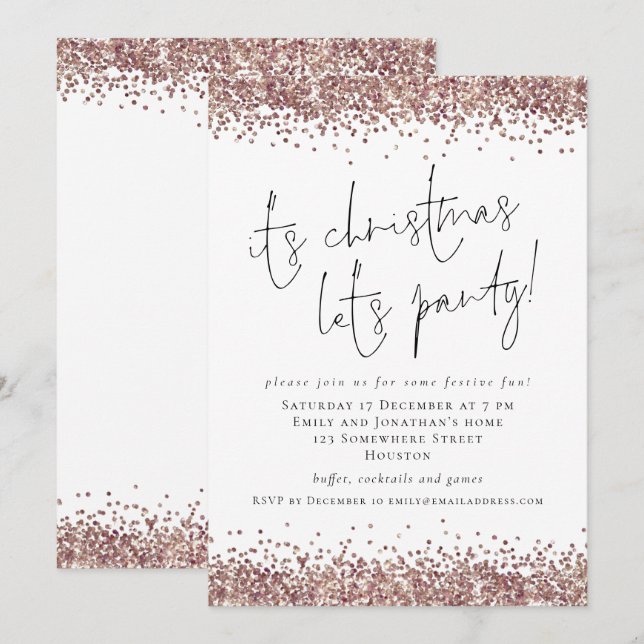 Glam Ro Guld Glitter, dess julnummer Party Inbjudningar (Fram/baksida)