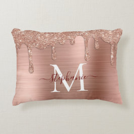 Glam Ro Guld Glitter Drip Elegant Monogram Prydnadskudde