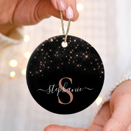 Glam Ro Guld Glitter Elegant Luxury Monogram Julgransprydnad Keramik