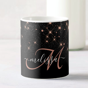 Glam Ro Guld Glitter Elegant Luxury Monogram Kaffemugg