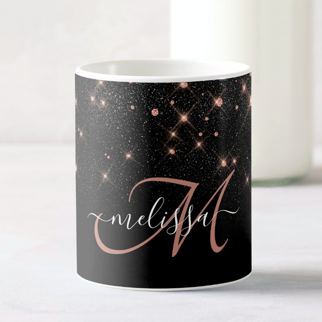 Glam Ro Guld Glitter Elegant Luxury Monogram Kaffemugg (Skapare uppladdad)