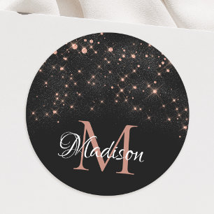 Glam Ro Guld Glitter Elegant Luxury Monogram Runt Klistermärke