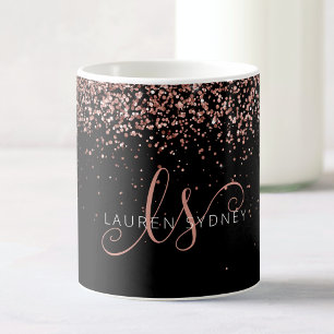 Glam Ro Guld Glitter Elegant Monogram Kaffemugg