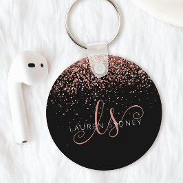 Glam Ro Guld Glitter Elegant Monogram Nyckelring