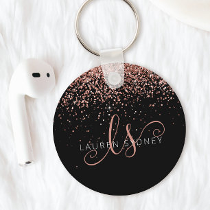 Glam Ro Guld Glitter Elegant Monogram Nyckelring